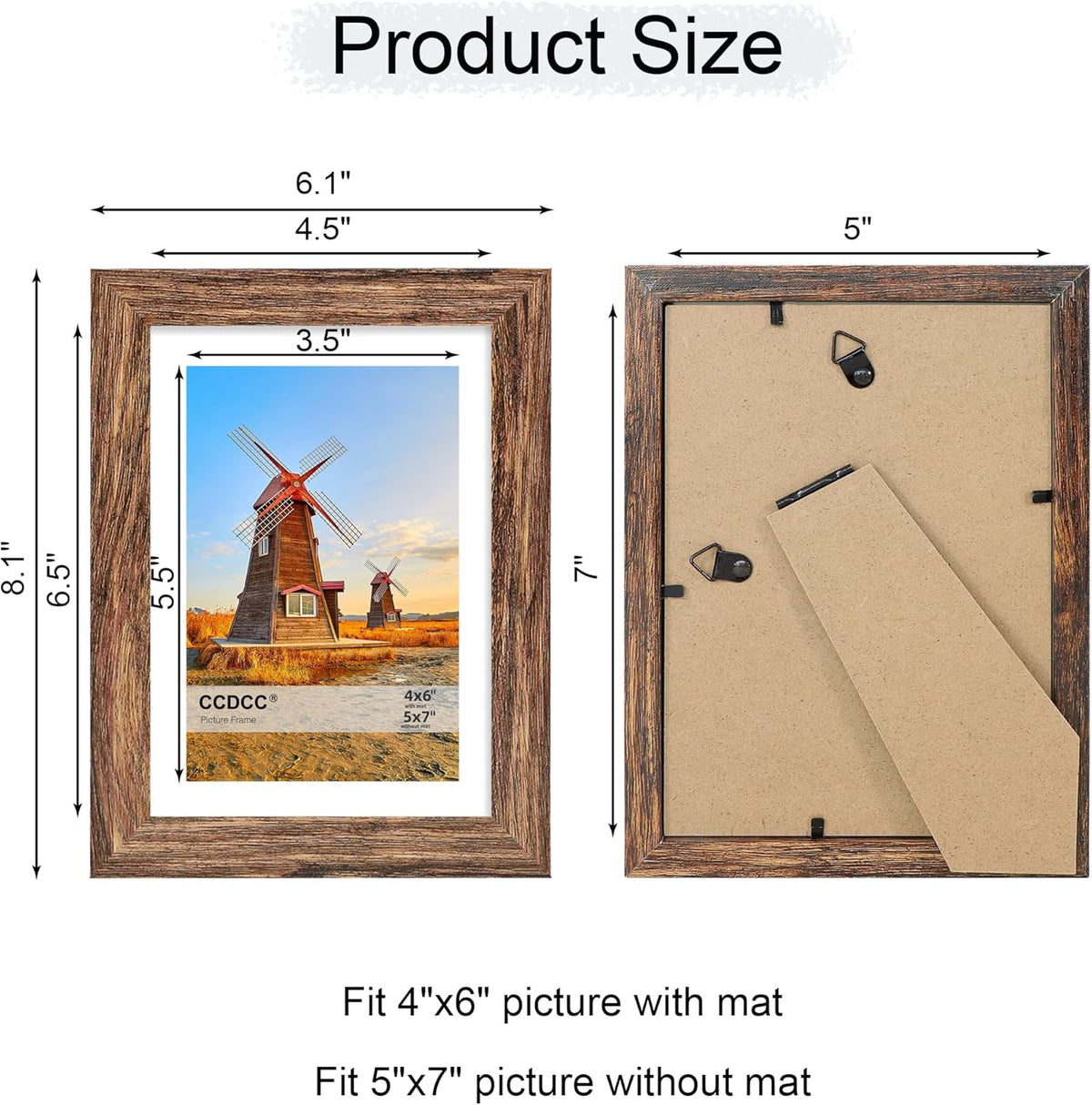 5x7 Picture Frame Set of 4, 5 x 7 Wood Photo Frames with Mat for 4x6, Natural Wooden Frame with