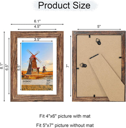 5x7 Picture Frame Set of 4, 5 x 7 Wood Photo Frames with Mat for 4x6, Natural Wooden Frame with