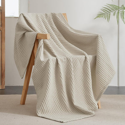 PHF Ultra Soft Waffle Weave Throw Blanket 50"x 60"- Washed Lightweight Breathable Cozy Woven