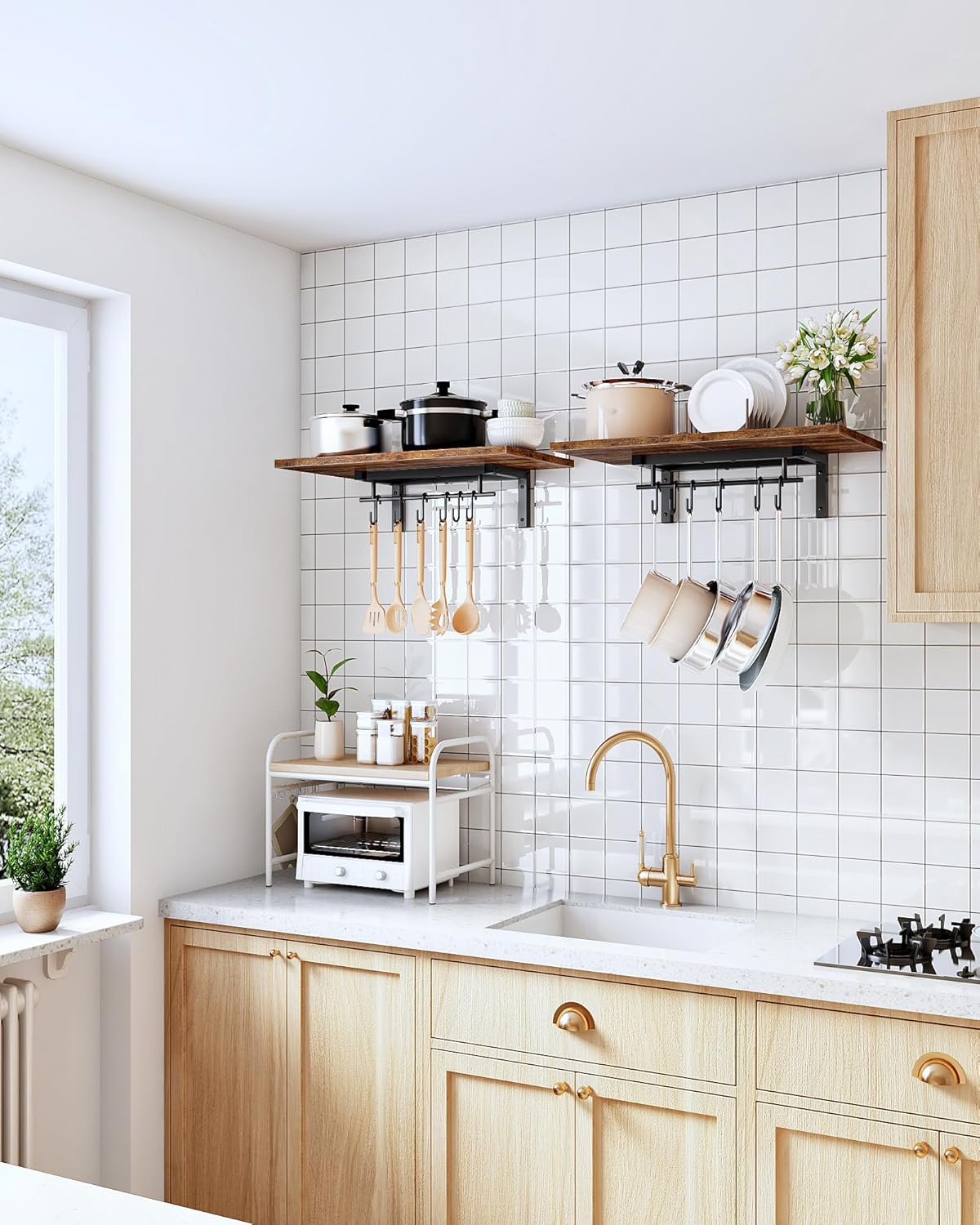 Wall-Mounted Pot Racks, Set of 2 Hanging Pot Rack, Floating Shelves, Wall Shelves, Vintage Pot