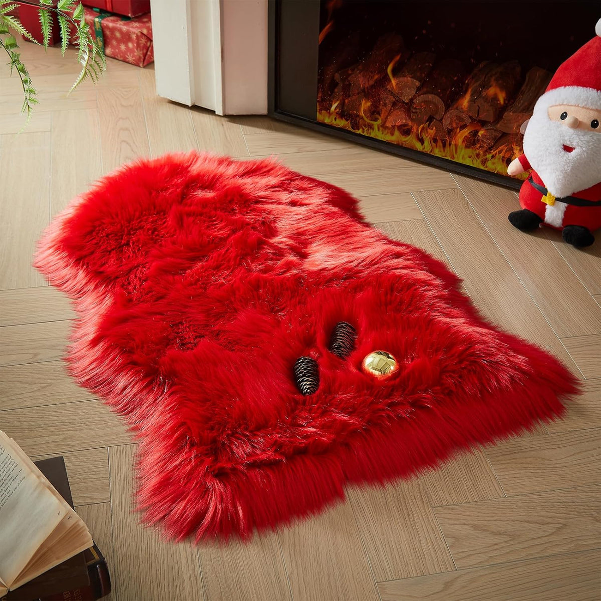 AMTOVO Faux Fur Rug, Red Small Area Rug, Fluffy Sheepskin Rug, Fuzzy Ultra Soft 2 x 3 ft Shag Rugs