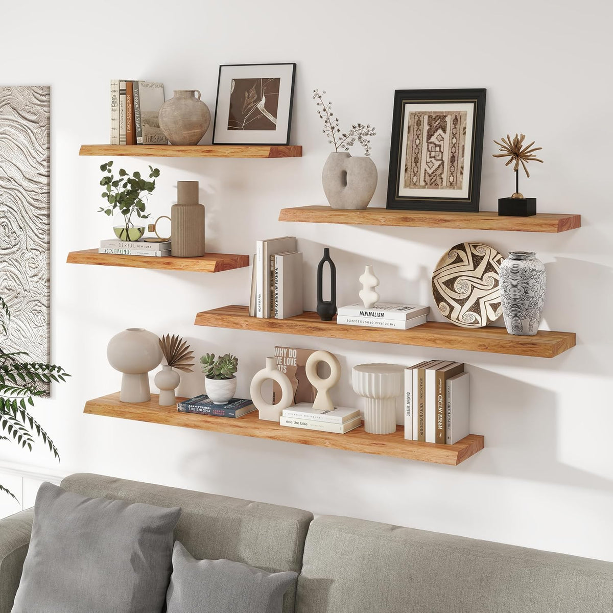 RICHFOCUS Live Edge Elm Floating Shelves - 40" W x 9.3" D Rustic Solid Wood Wall Shelves with