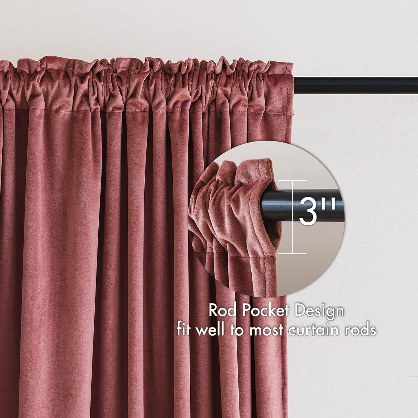 MIULEE Dusty Rose Pink Velvet Curtains Thermal Insulated Blackout Curtain Drapes for Bedroom Living