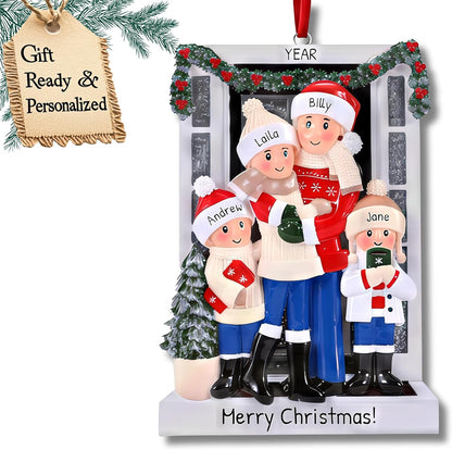 Personalized Family Christmas Ornaments 2025 | Custom Name & Year | 4 Person Cozy Winter Scene with