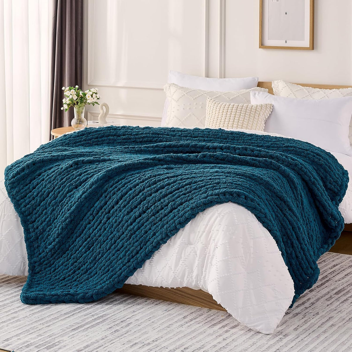 L'AGRATY Chunky Knit Blanket Throw: 50''x60'' Chenille Chunky Knitted Throw Blanket for Bed Couch