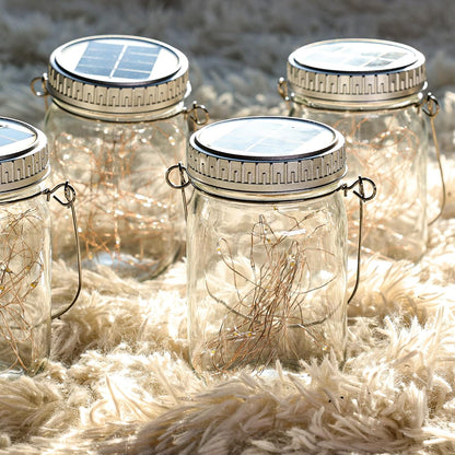 Cooo 9 Pack Solar Lanterns Outdoor Waterproof Upgraded Crystal Glass Solar Mason Jar Lights 30 LED