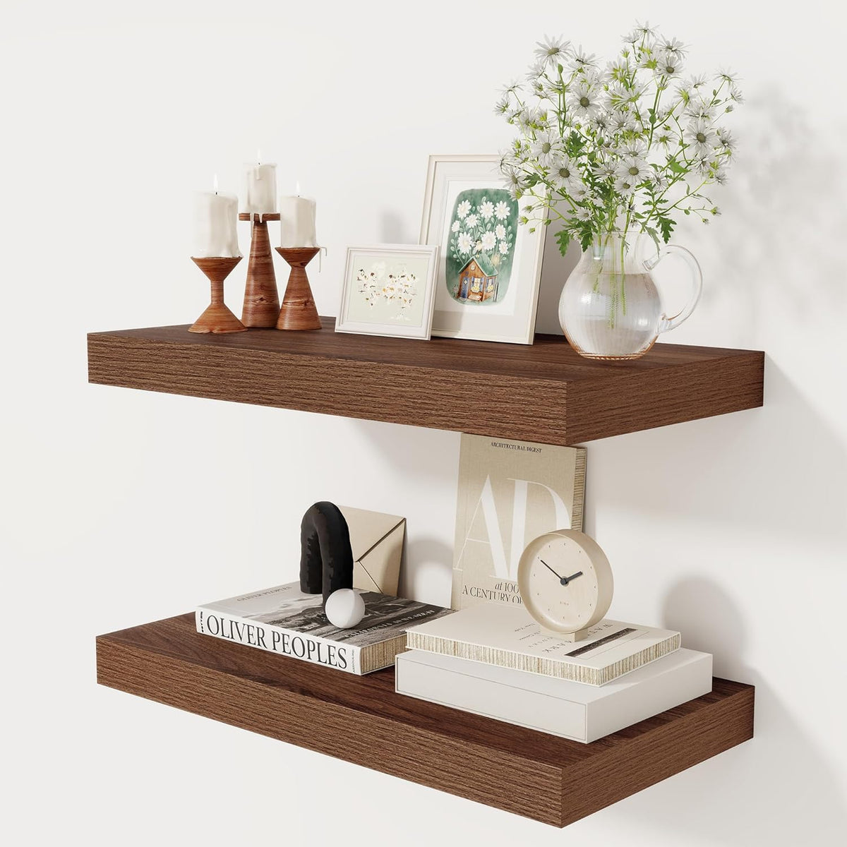 12 Inch Deep Floating Shelves, 24 x 12 Floating Shelf for Books, Rustic Wood Deep Wall Shelves for