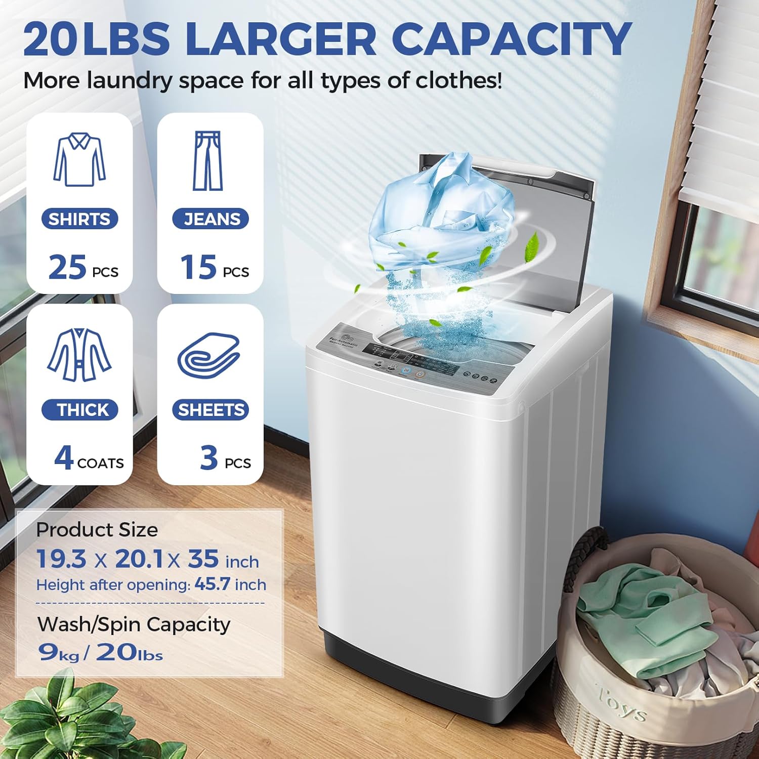 Nictemaw Portable Washing Machine 20Lbs Capacity 2.8 Cu.ft Portable Washer and Dryer Combo with 10