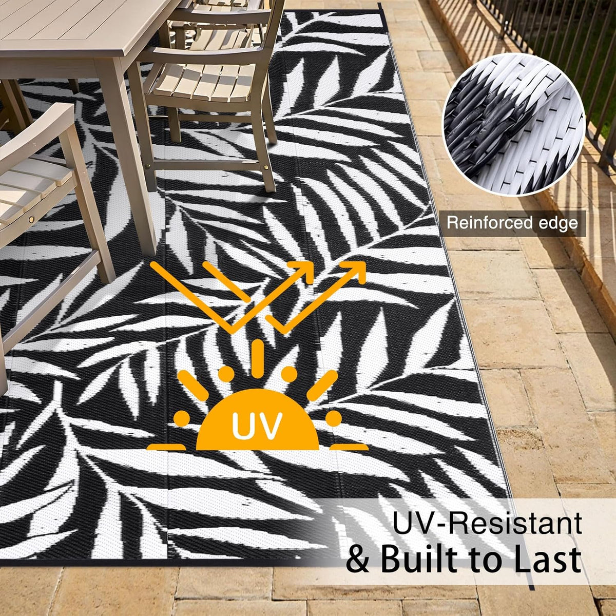 OLANLY Waterproof Outdoor Rug 8x10 ft, Reversible Outdoor Plastic Straw Rug with Leaf Pattern, RV