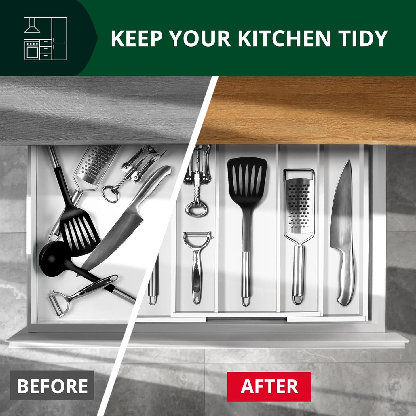 ROYAL CRAFT WOOD Luxury Bamboo Kitchen Drawer Organizer - Silverware Organizer - Utensil Holder and