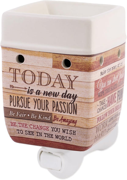 Elanze Designs Today Aspire Change The World Wood Look Stoneware Electric Plug-in Wax Tart Oil