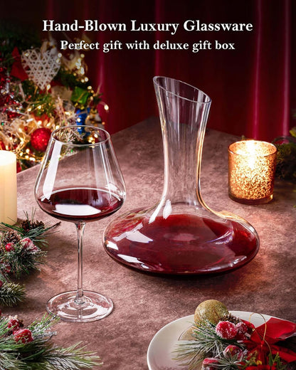 JBHO Full Bottle Wine Decanter with 2pcs Red Wine Glasses and Cleaning Beads, 21 oz Burgundy Wine