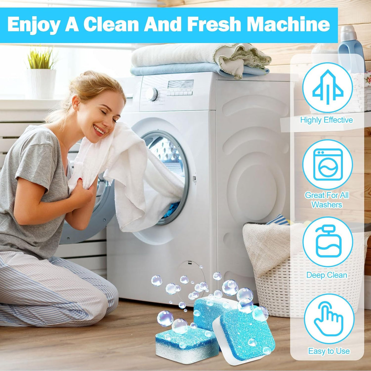 150 Pcs Washing Machine Cleaner Washing Machine Tablets Deep Cleaner Tablets for Front Loader and