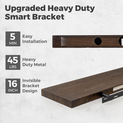 RICHFOCUS Elm Floating Shelves for Wall - 24" W x 9.3" D Rustic Solid Wood Shelves with Invisible