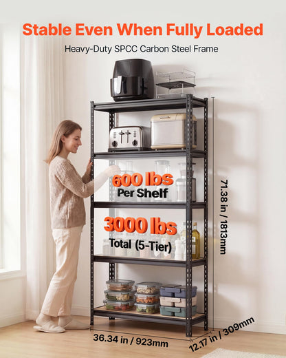 VEVOR Storage Shelves, 5-Tier Adjustable, 3000 lbs Capacity, Heavy Duty Garage Storage Shelving