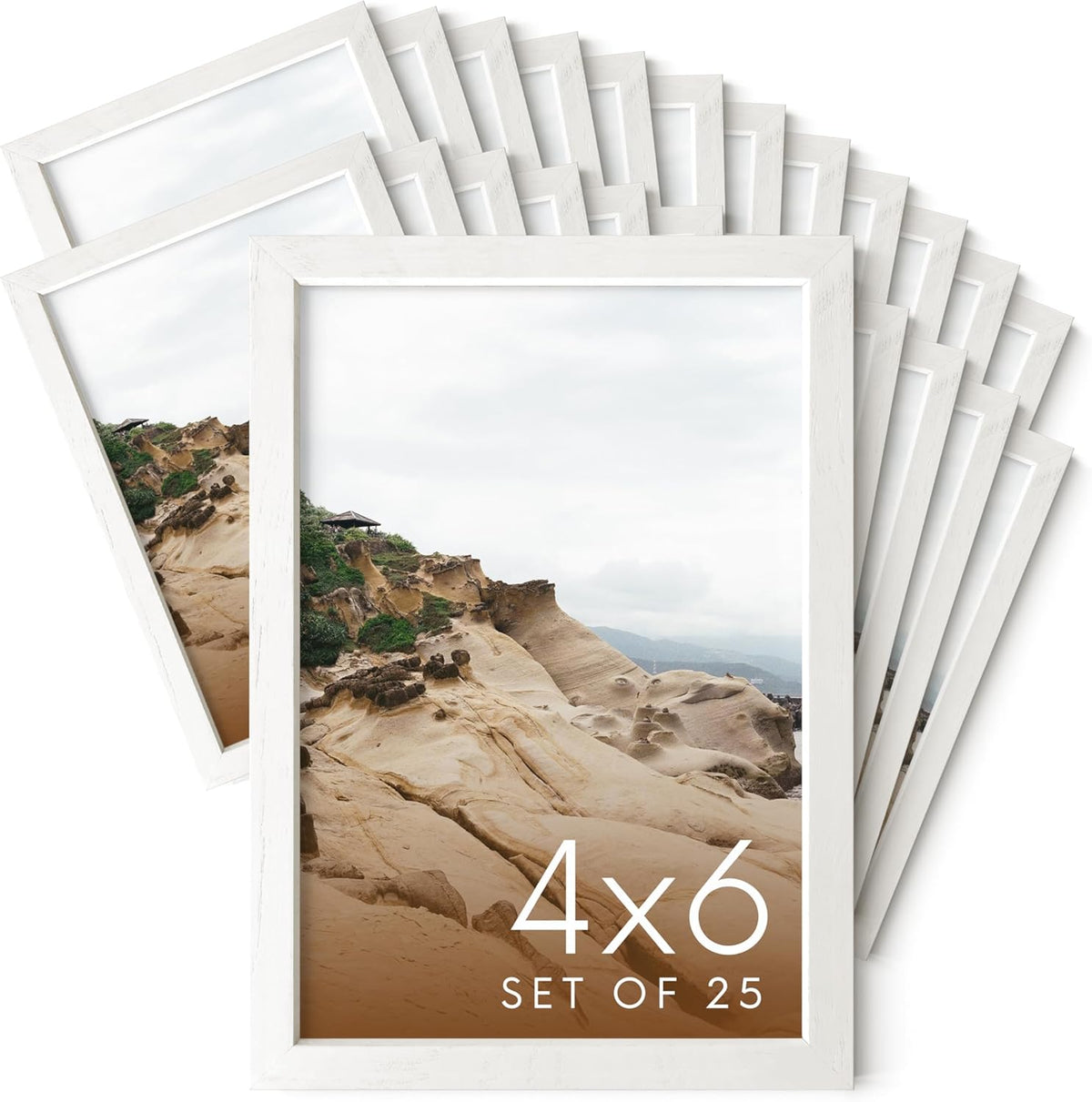 Haus and Hues 4x6 Natural White Wood Photo Frame Set of 25 - Mini Picture Frames Bulk Gallery Set