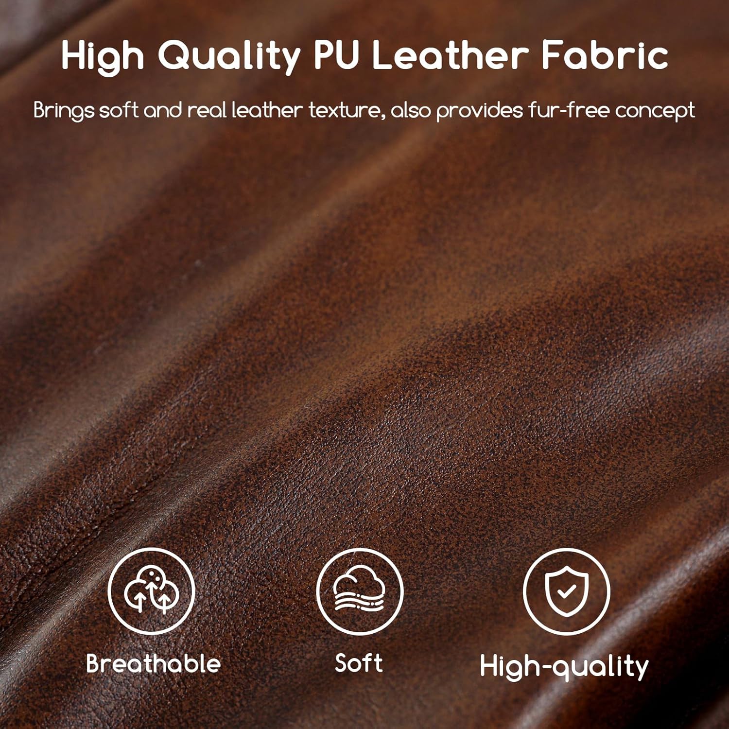 HIGOGOGO Round Stuffed Pouf Ottoman, Pu Leather Poufs with Foam Chunk Filling, Furry and Fluffy