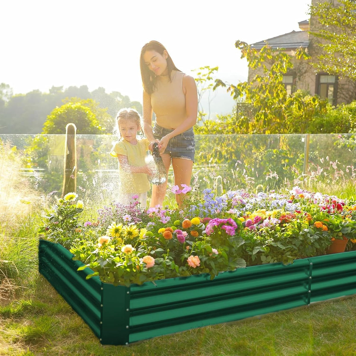 Land Guard 2 Pack 8×4×1ft Galvanized Metal Raised Garden Bed, Metal Planter Kit Box Outdoor for