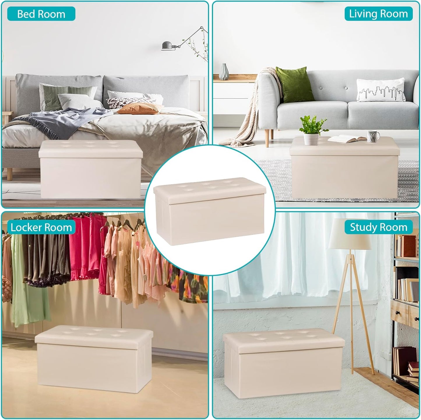 SUPER DEAL Folding Storage Ottoman Bench, 30 Inches Footrest Storage Bin with Padded Seat, Entryway