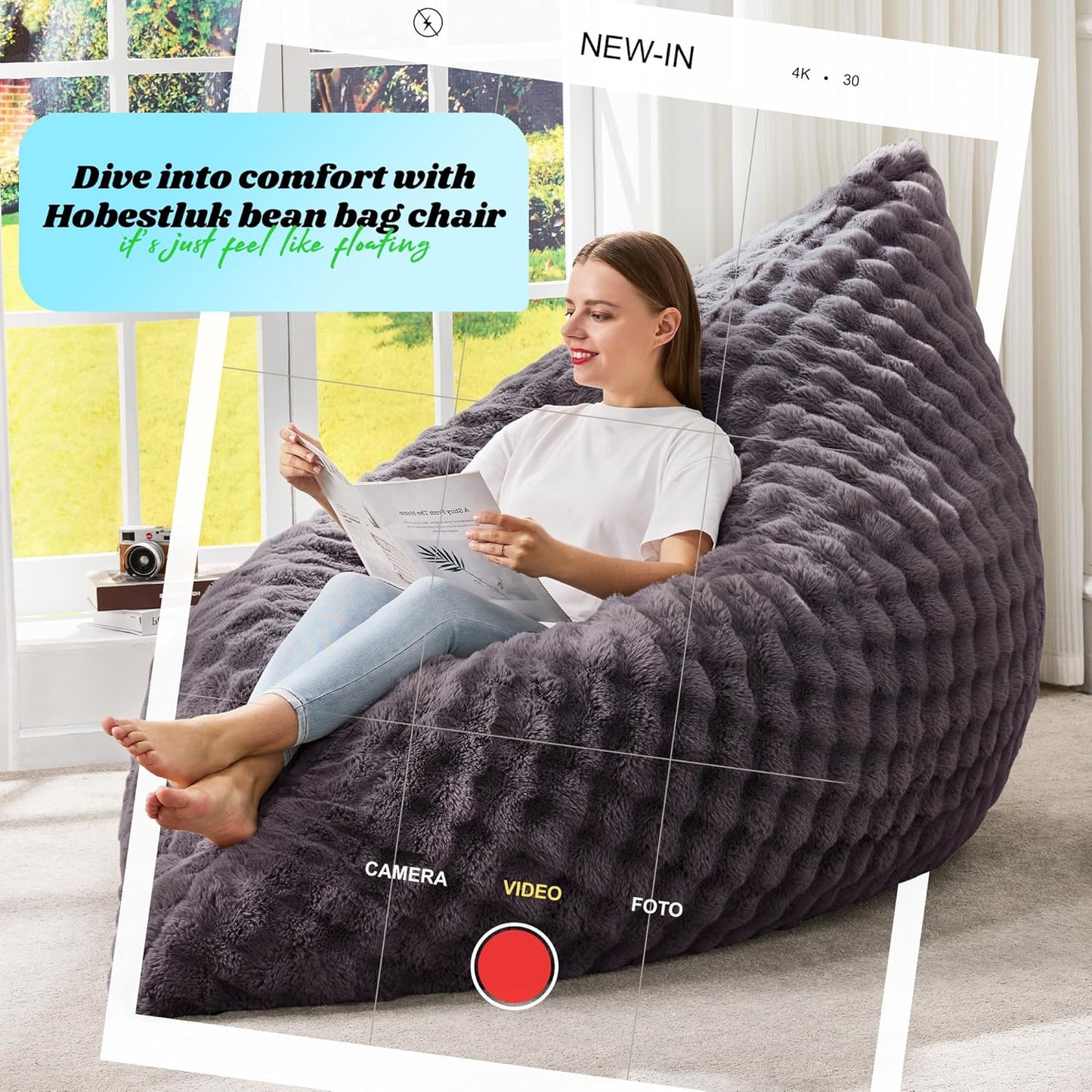 Hobestluk 3 in 1 Bean Bag Chair Giant Bean Bag Chairs for Adults with Bubble Cover Convertible Bean