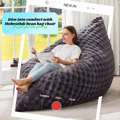 Hobestluk 3 in 1 Bean Bag Chair Giant Bean Bag Chairs for Adults with Bubble Cover Convertible Bean
