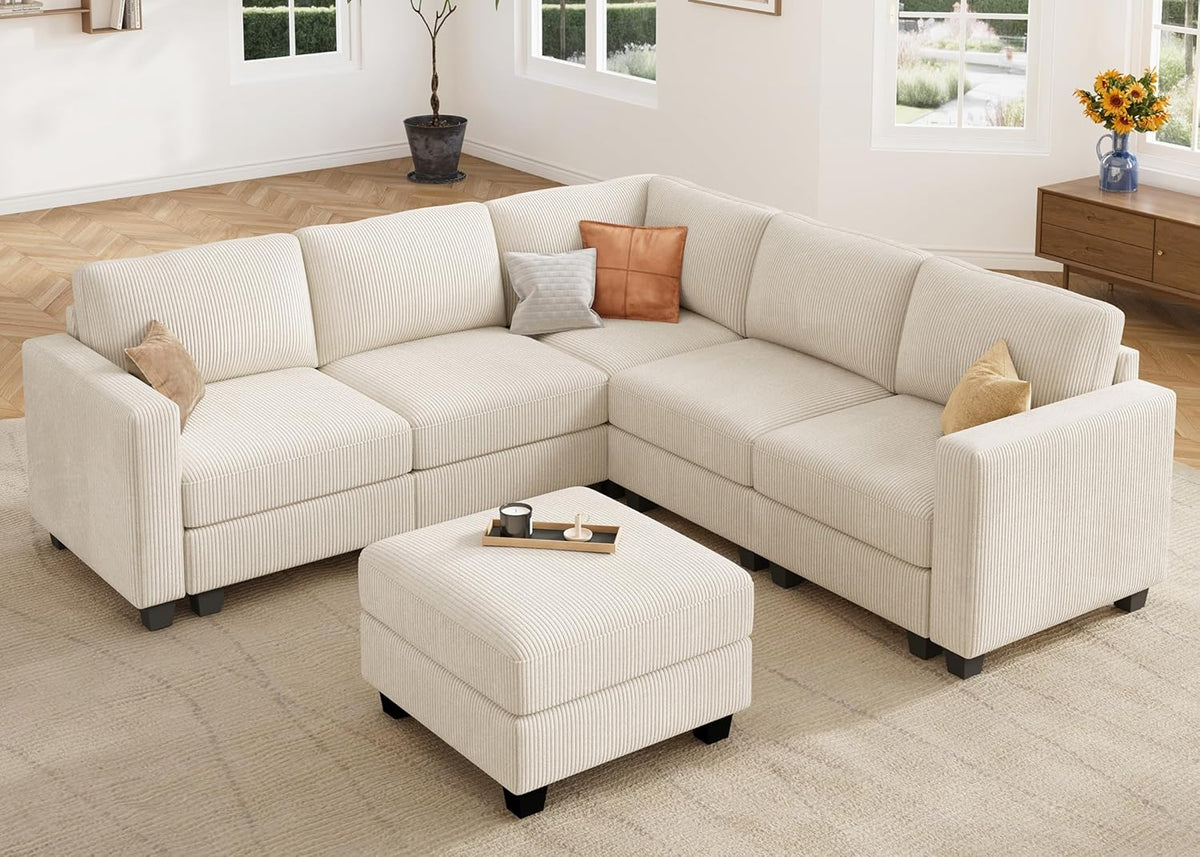 HONBAY Corduroy Modular Sectional Couch with Storage L-Shaped Sectional Couches for Living Room 6