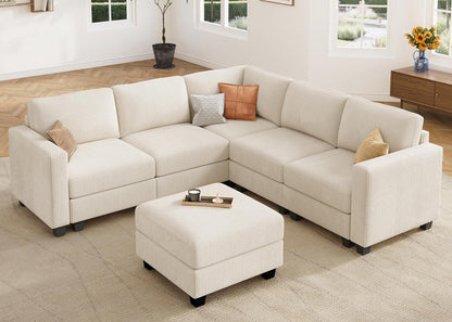 HONBAY Corduroy Modular Sectional Couch with Storage L-Shaped Sectional Couches for Living Room 6