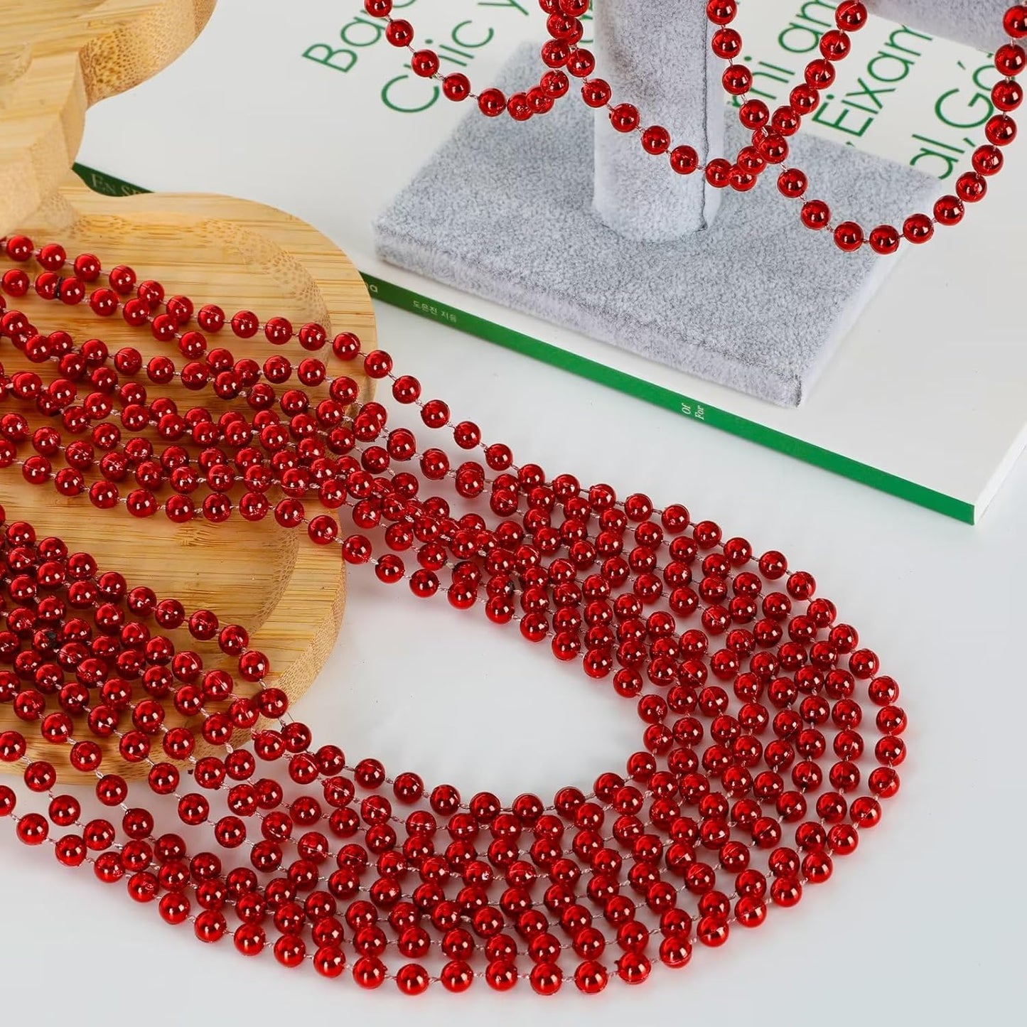 50PCS Bead Necklace, Red Christmas Bead Stuff Party Favors, 33" Necklaces Festival Parade Throw