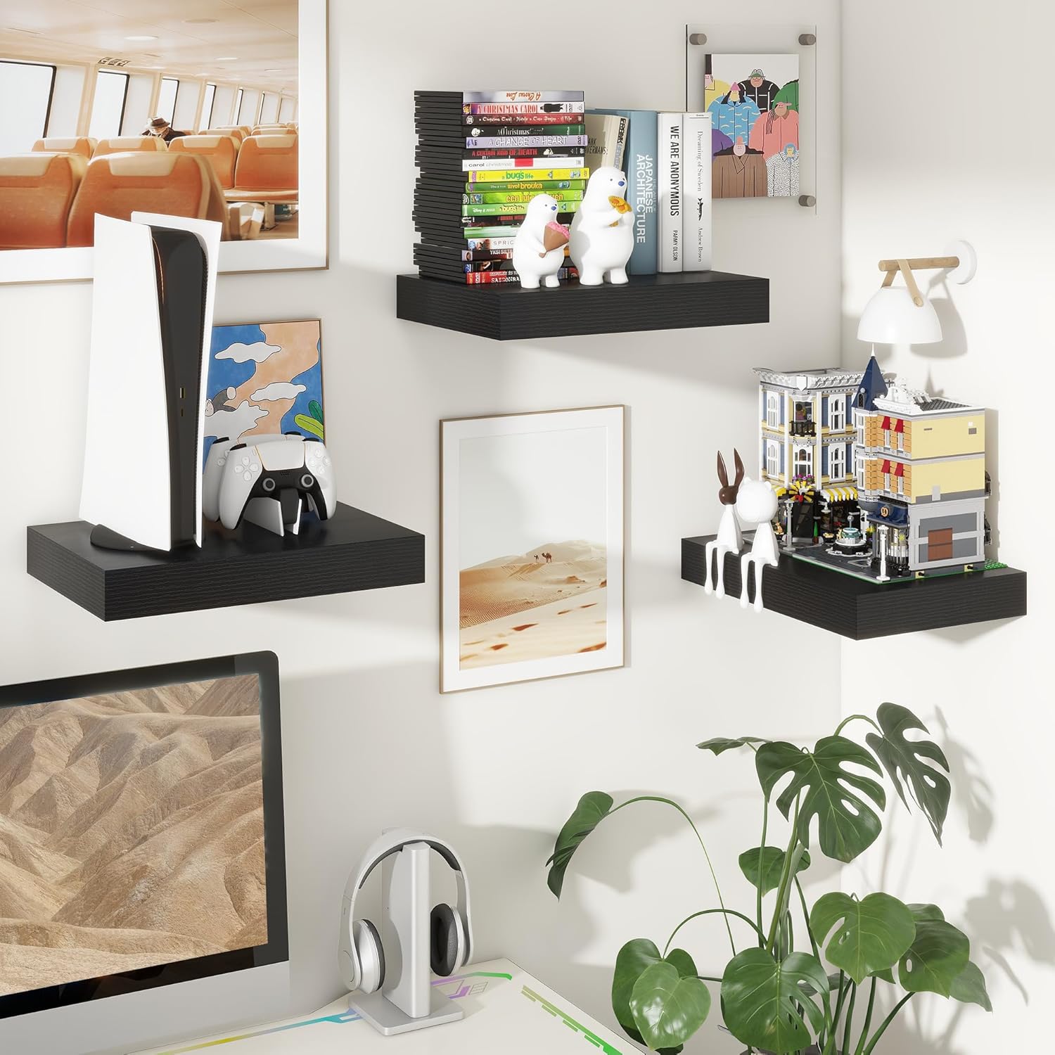 Black Deep Floating Shelves for Wall | 16 Inch Wide x 12 Inch Deep Floating Shelves Set of 2 |