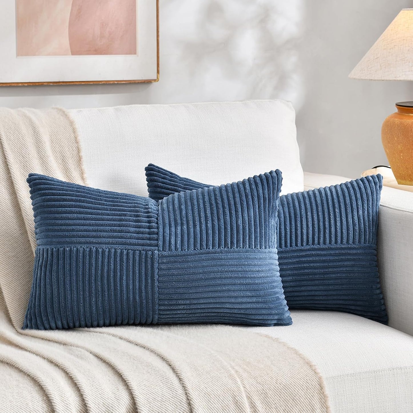 Fancy Homi 2 Packs Dusty Blue Lumbar Decorative Throw Pillow Covers 14x24 Inch for Couch Bed Sofa