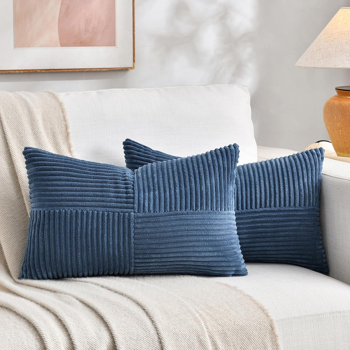 Fancy Homi 2 Packs Dusty Blue Lumbar Decorative Throw Pillow Covers 14x24 Inch for Couch Bed Sofa
