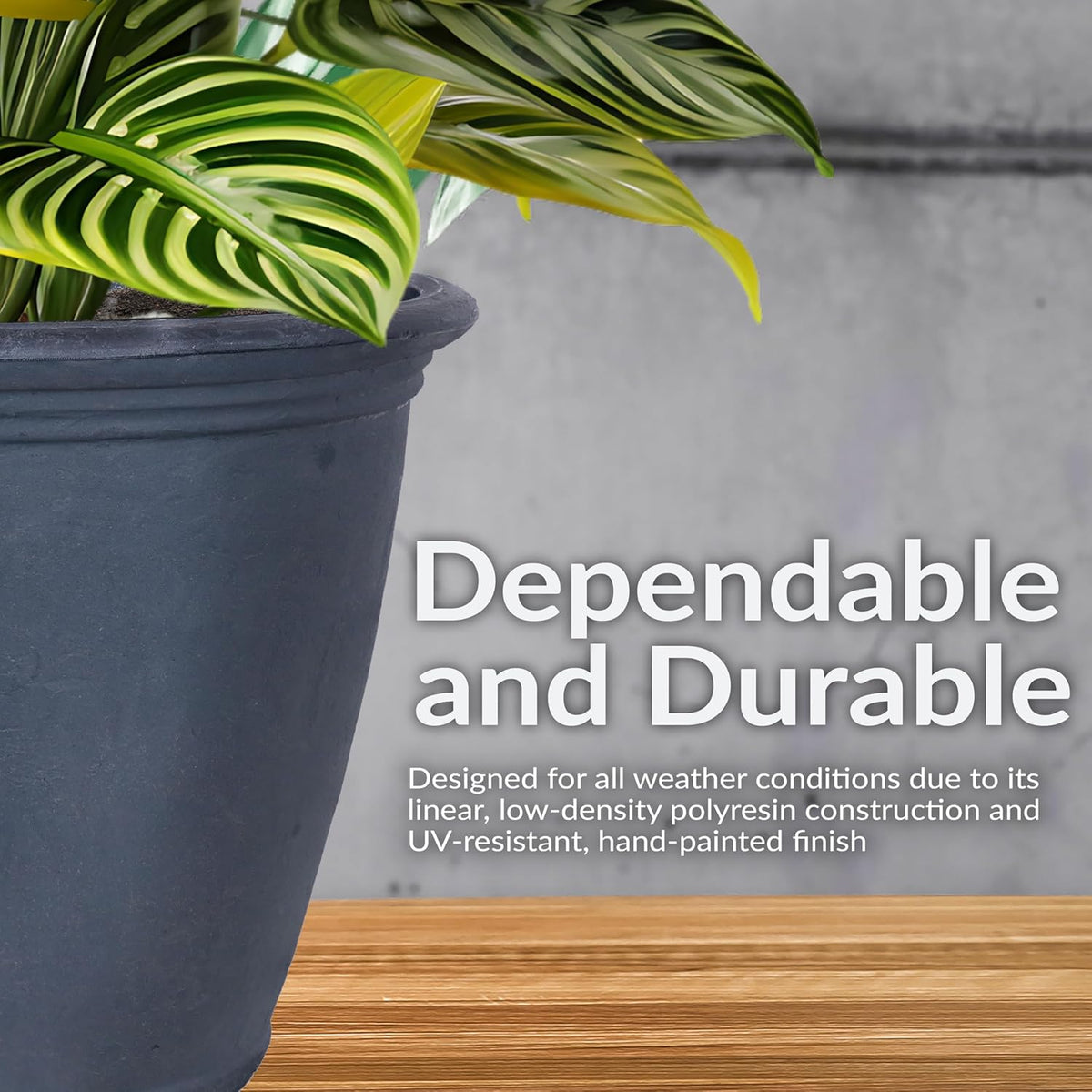 Sunnydaze 24-Inch Anjelica Large Plastic Pot for Plants - Outdoor Polyresin Round Planter with