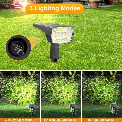 Fabrito 72 LEDs Solar Spot Lights Outdoor Waterproof, 3 Modes Landscape Spotlights, Dusk to Dawn
