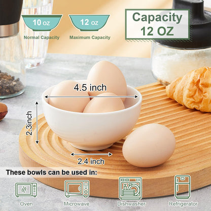 White 4.5in Small Ceramic Bowls 12 OZ, AntoKueh Cereal Bowls Set of 12 for Dessert, Rice, Jello