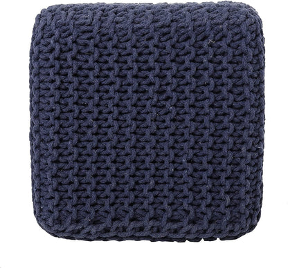 REDEARTH Square Hand Knitted Pouf - Foot Stool Ottoman Coffee Table - Cotton Cord Boho Pouffe