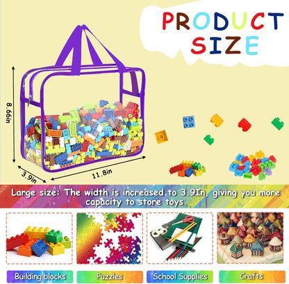 OPELETNNT 6 Color Large Toy Storage Bags with Labels, Reusable Clear PVC Board Game Storage, Travel