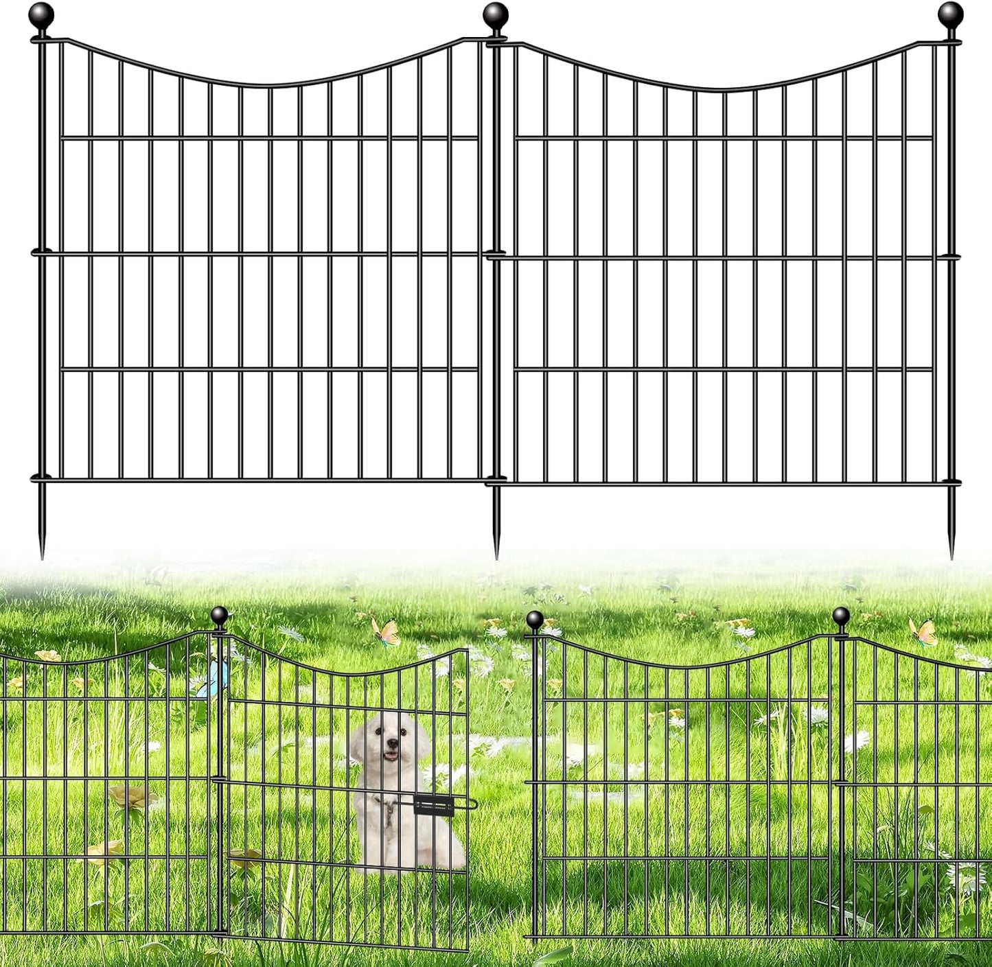 10 Panels Decorative Garden Fence with Gate, 24 in(H) X 20 ft(L) No Dig Dog Fence Animal Barrier