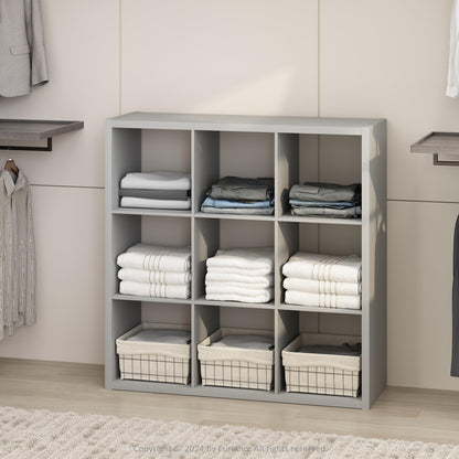 Furinno Cubic Extra Thick 9-Cube Closet Organizers and Storage, Light Grey