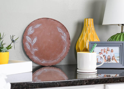 NAT & Jules Floral Laurel Wreath Leaves Pattern Dimensional Indoor Outdoor 12 inch Round Cast Resin