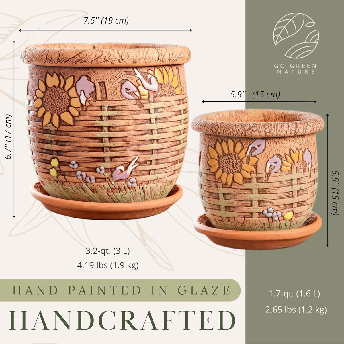 Ceramic Pot with Drainage Hole and Saucer, Plant Pots, Modern Decorative Planters for House Plants