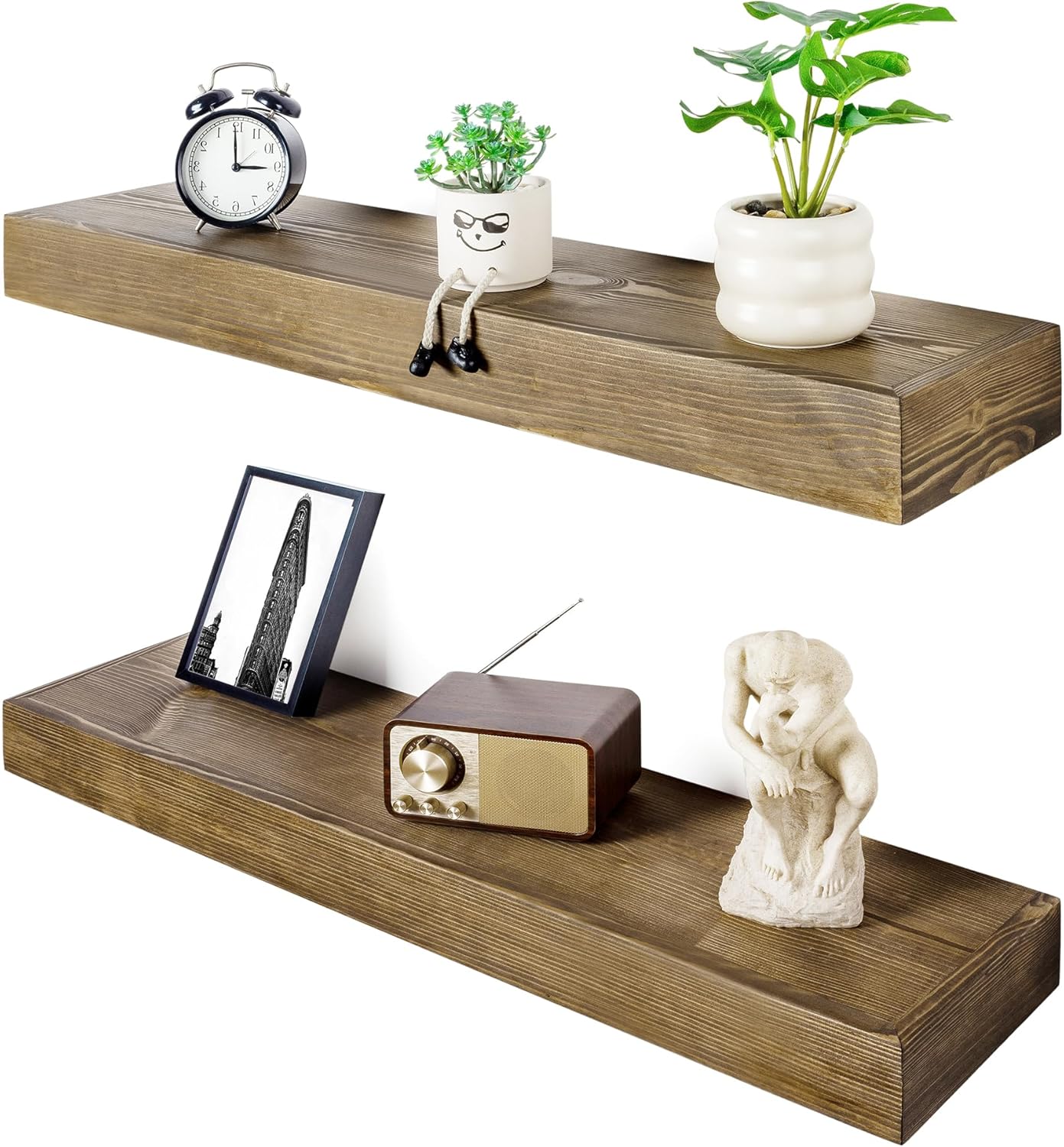 Floating Shelves 3 inch Thick for Wall Set of 2,Solid Pine Wood Wall Mount Shelf for Kitchen Living