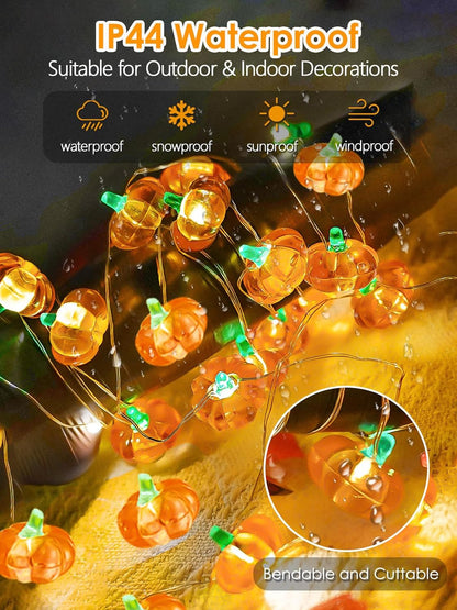 Fall Decorations 3D Pumpkin Fairy Lights Battery Operated with Remote, 10ft 30LED Fall Orange