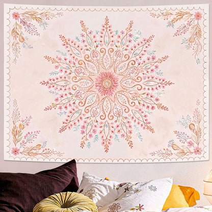 Lunerfex Floral Mandala Tapestry Boho Tapestry for Bedroom Pink Tapestries Wall Hanging Living Room