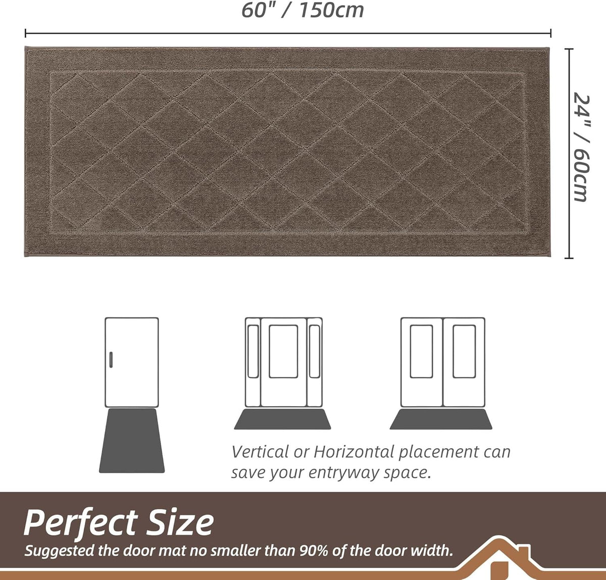 BEQHAUSE Dirt Trapper Door Mat 24" x 60", Doormat Non-Slip Entryway Rugs Washable, Dog Door Mat
