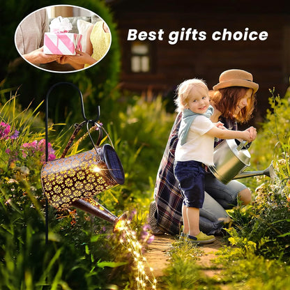2 Pack Solar Watering Can Lights with Shepherd Hook, 8 Multi-Color Changing Modes, IP65 Waterproof