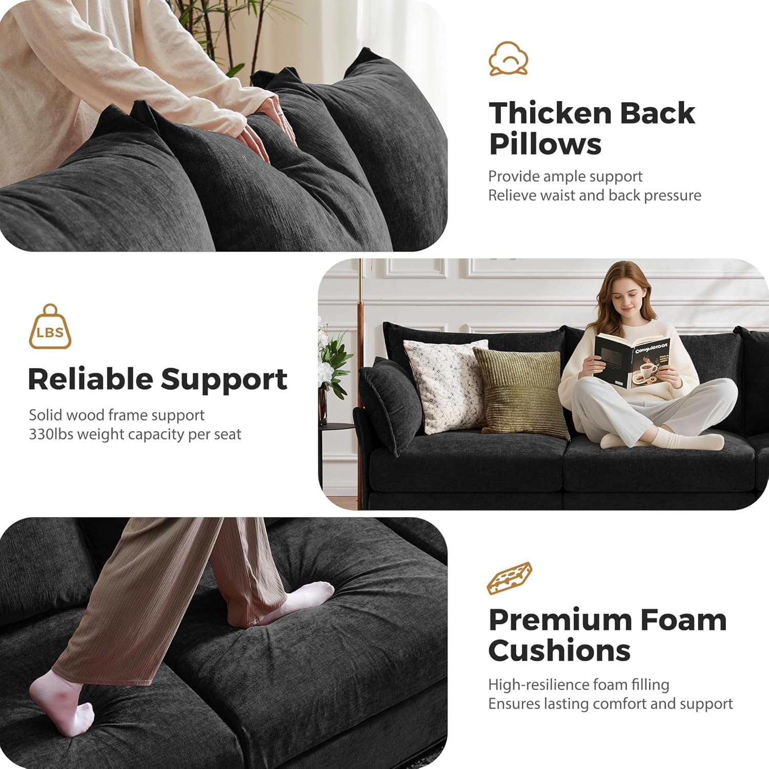 166.6" Oversized Modular Sectional Sofa, U Shaped Convertible Couch with Movable Ottoman, Large 8