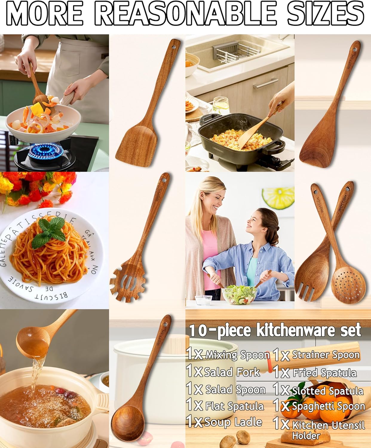 Wooden Spoons for Cooking,Wooden Cooking Utensil Set,10-Piece Wooden Kitchen Utensil Set with