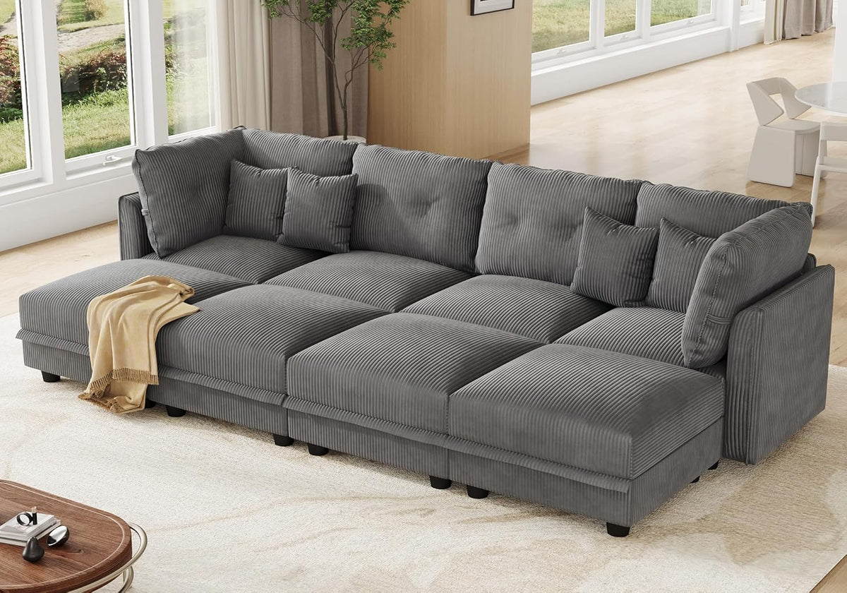 LLappuil Modular Sectional Sofa with Storage Seats, Corduroy Convertible Modular U Shaped Sectional