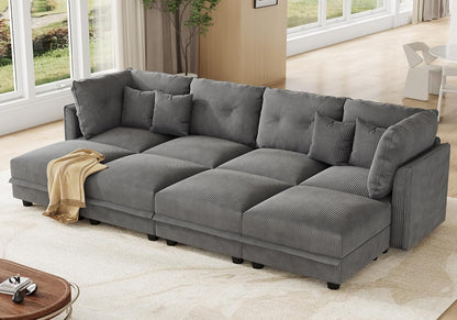 LLappuil Modular Sectional Sofa with Storage Seats, Corduroy Convertible Modular U Shaped Sectional