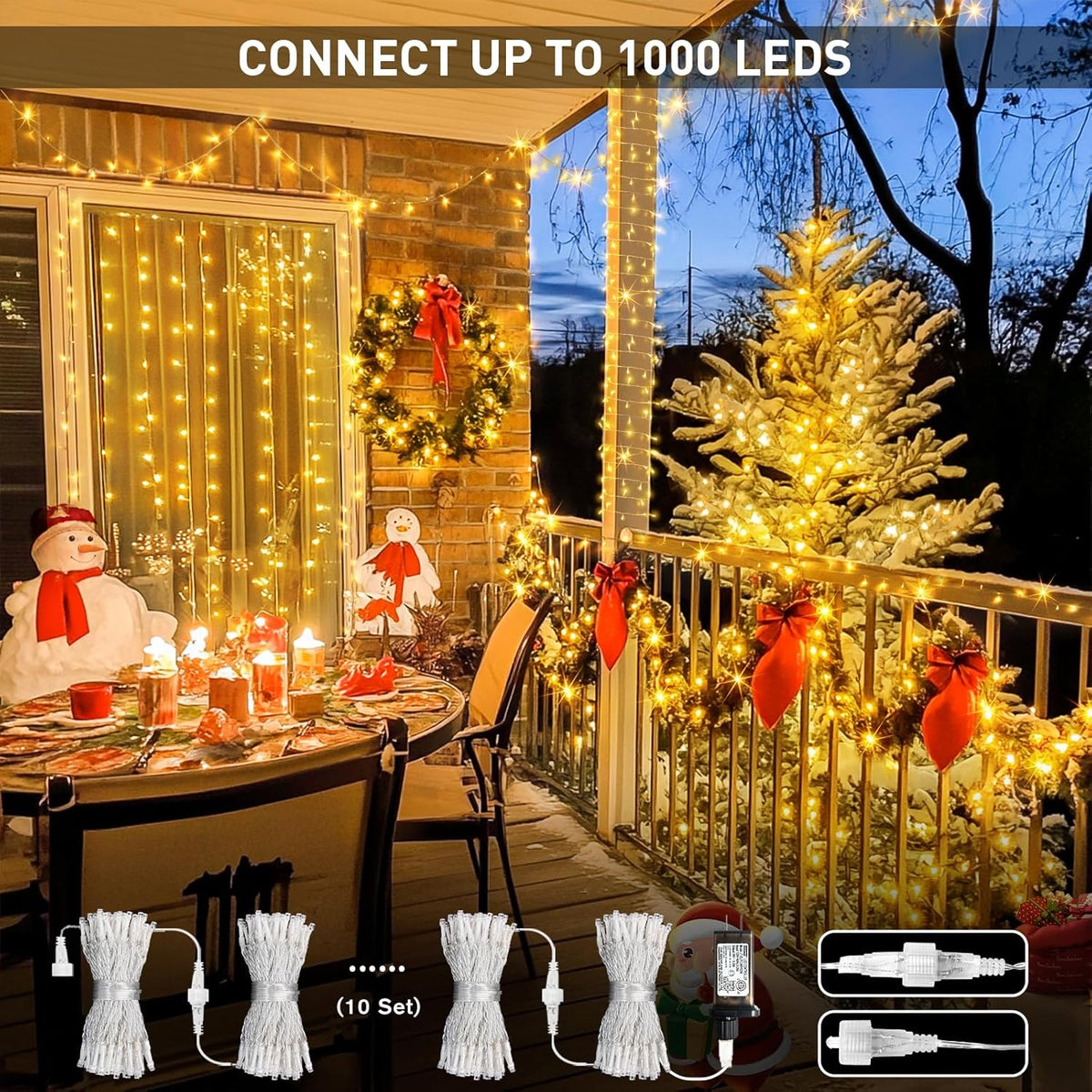 JMEXSUSS Connectable Warm White String Lights Indoor Bedroom, 8 Modes Christmas String Light Plug